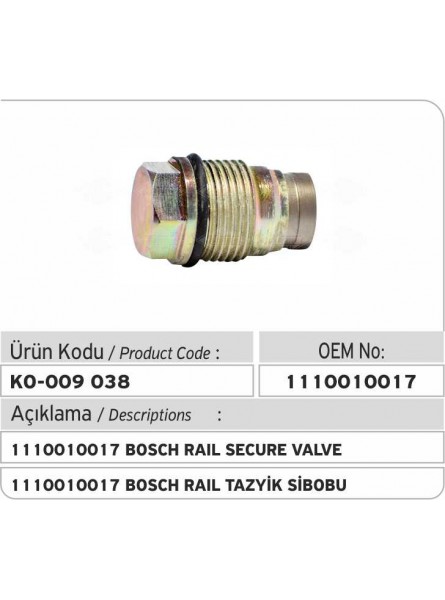 Предохранительный клапан высокого давления 1110010017 Bosch Rail
