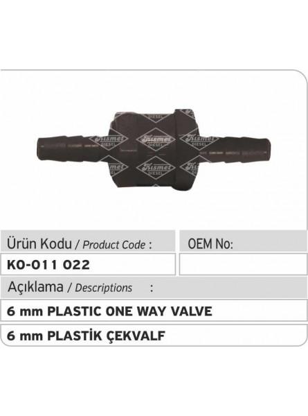 6-мм пластиковый односторонний клапан