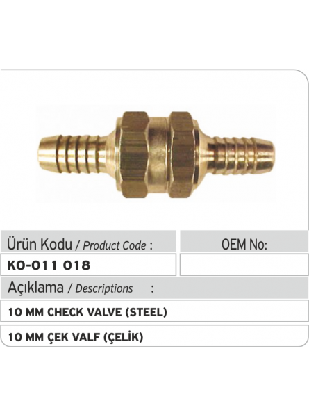 Обратный клапан 10 MM (сталь) 